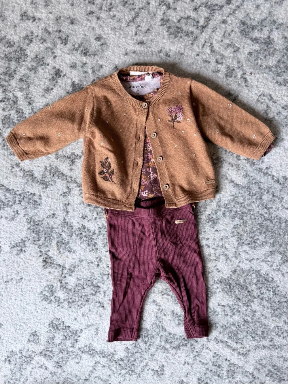 Kids Matching Set - Brown Cardigan & Burgundy Leggings